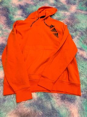 adidas Bright Orange Hoodie with Triple Logo